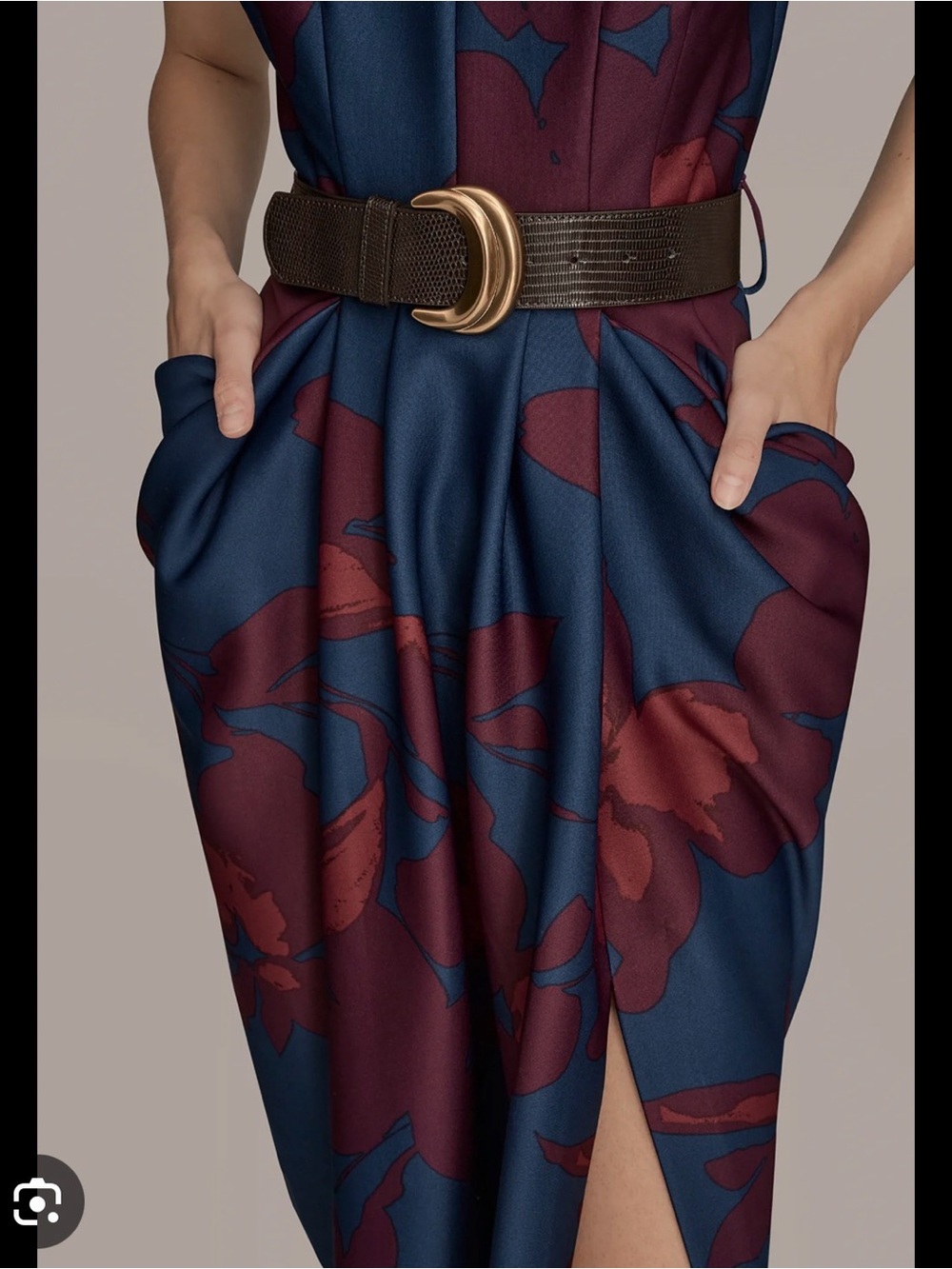 Donna Karan Blue and Berry Floral Sleeveless Midi Dress with Belt - Picture 10 of 10